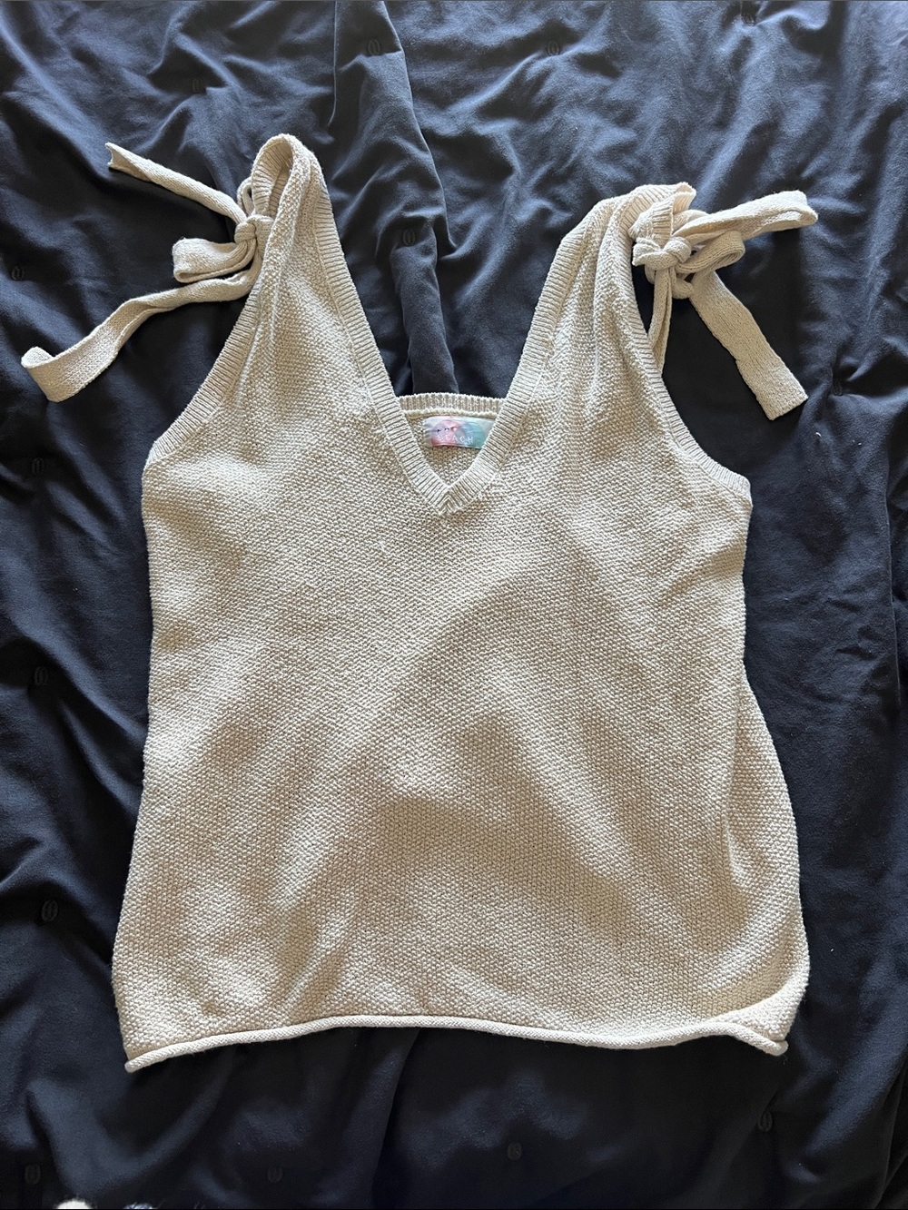 FP Beach Cream Knit Tie-Shoulder V-Neck Tank